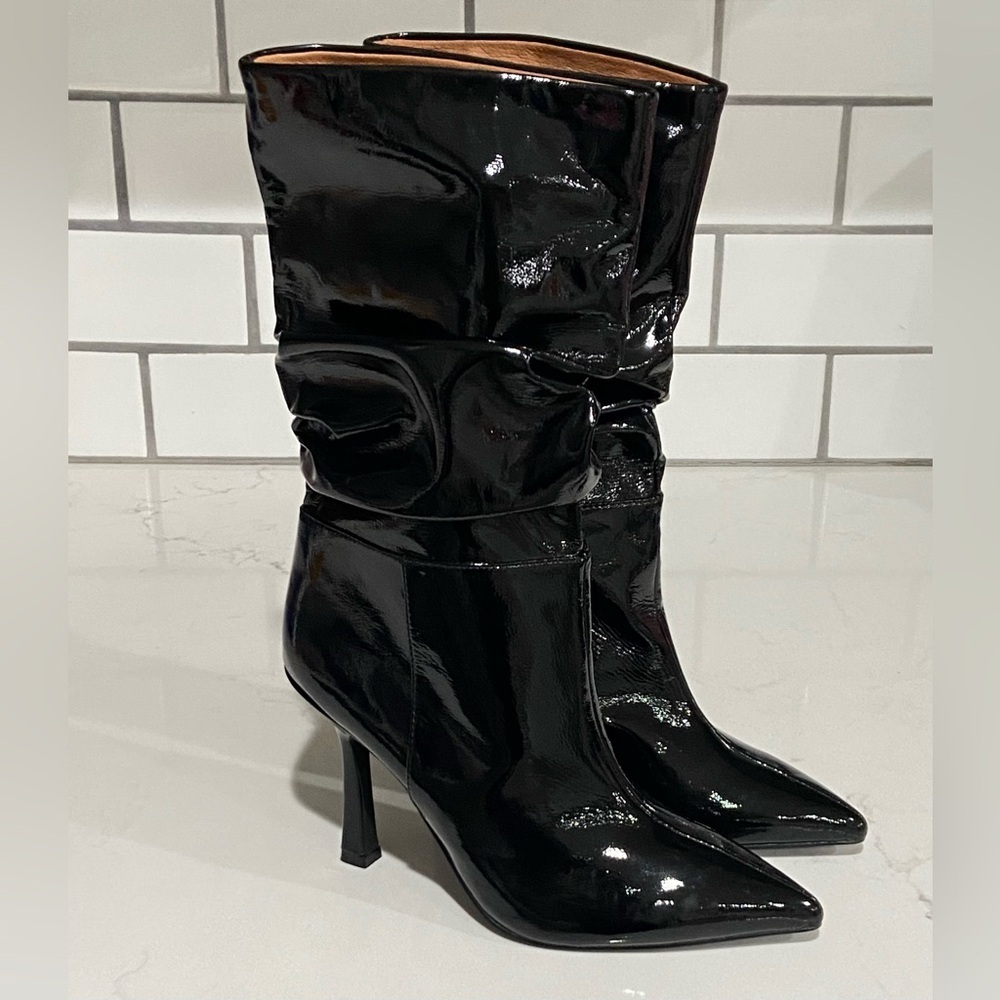 Jeffrey Campbell Guillo Black Patent Leather‎ Slouch Boots Women’s size 5 New